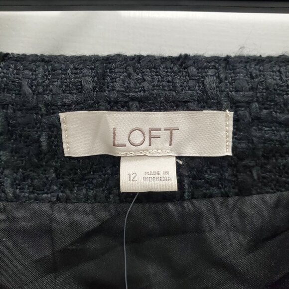 Ann Taylor LOFT Black Tweed Silver Button Nautical Faux Wrap‎ Kilt Skirt NWT 12 - Picture 8 of 10